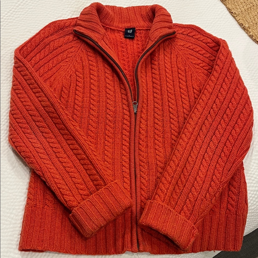 GAP Women's Vibrant Orange Zip-Up Cardigan